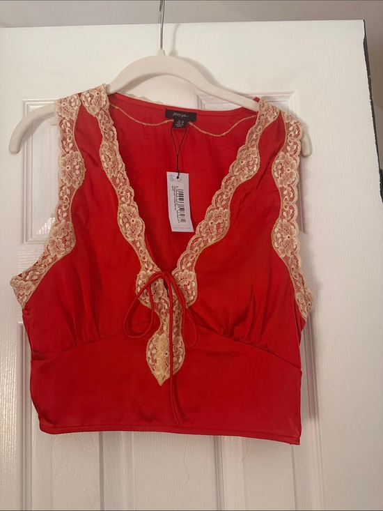Nasty Gal Tops - Nasty Gal Red Camisole with Cream Lace Trim